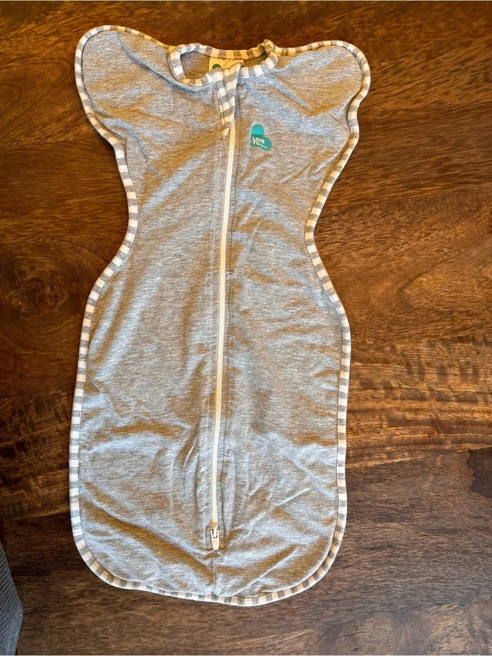 Love to Dream Gray Swaddle Sleep Sack with Stripe Trim